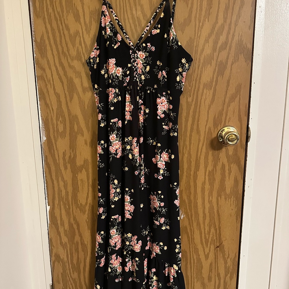 Derek Heart Black Dress with Pink Floral Design